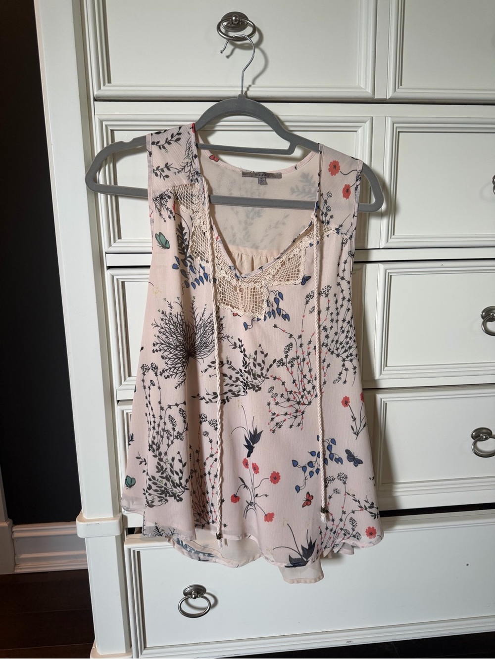 Miss Me Blush Floral Crochet-Trim Tank Top
